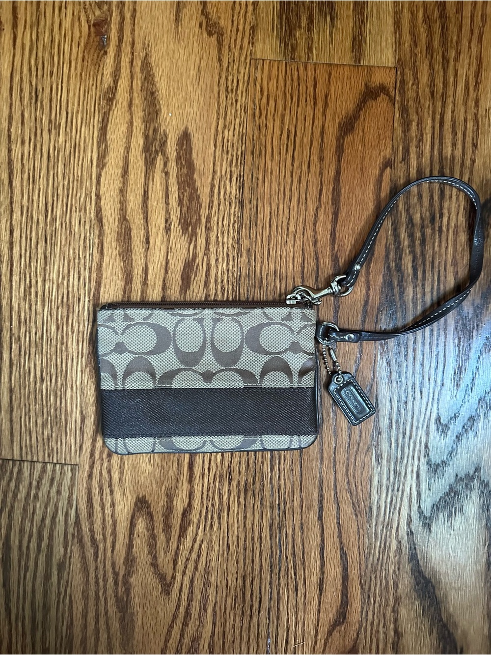 Coach Unisex Signature Wristlet in Khaki and Brown